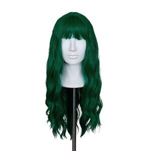 Green Bangs Wavy Long Wig